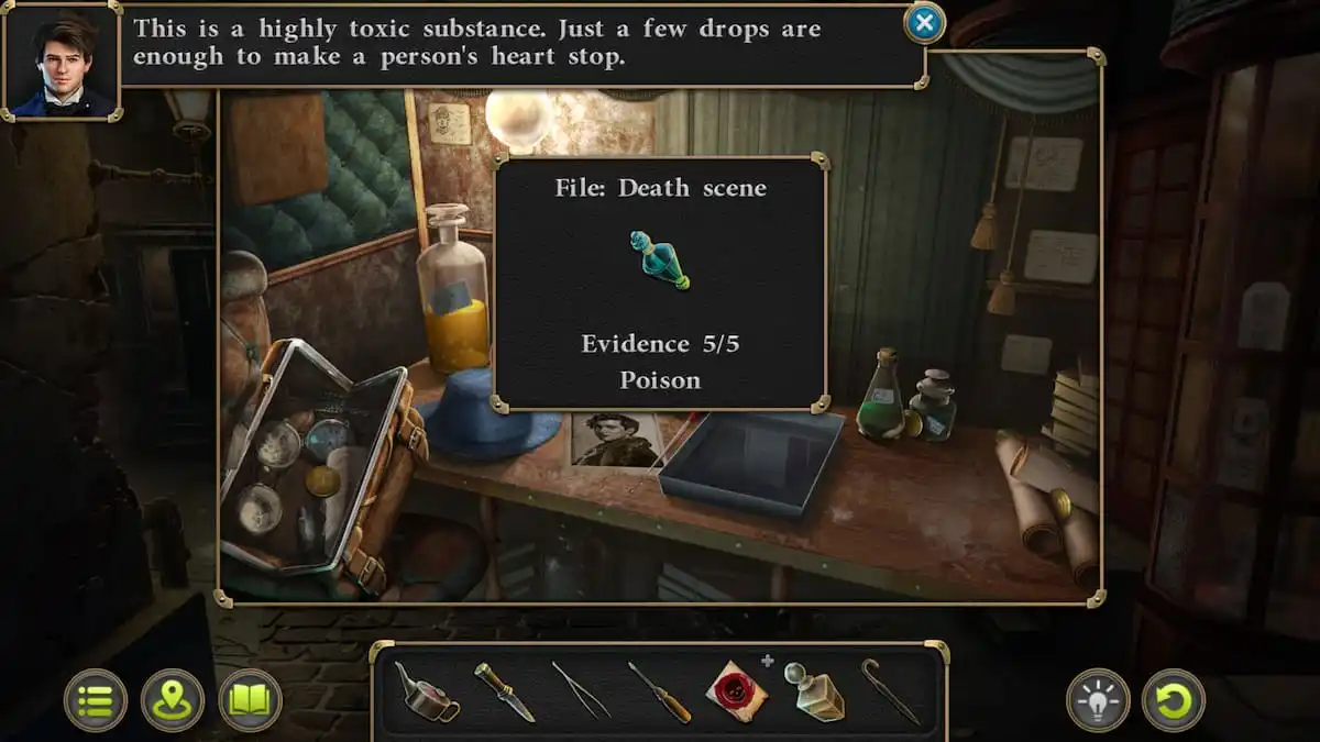 Poison evidence in Case 2 of Mystery Detective Adventure.