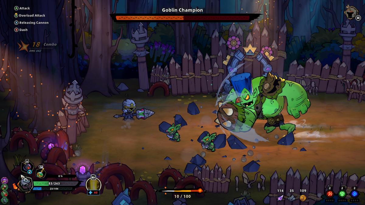 Fighting the Goblin Champion in Lost Castle 2.