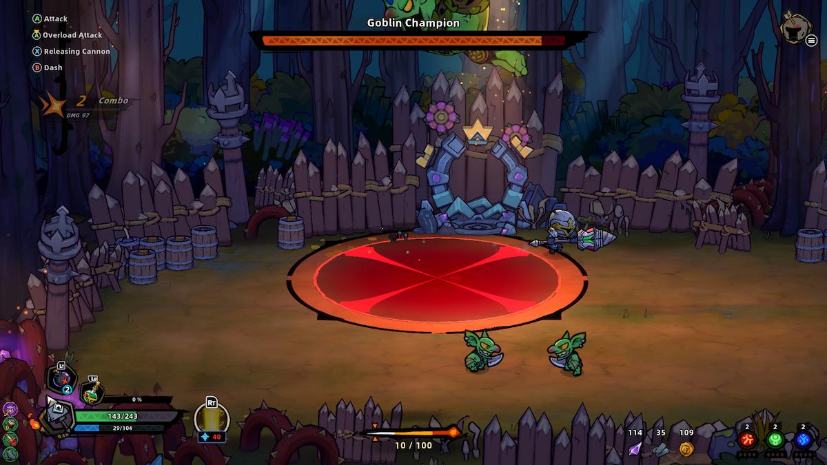 Fighting the Goblin Champion in Lost Castle 2.