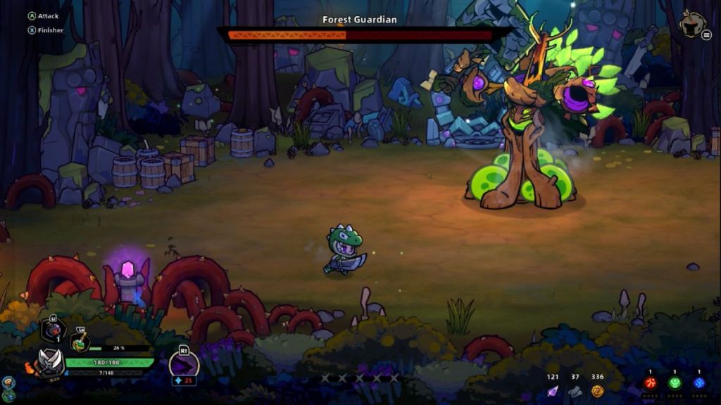 Fighting the Forest Guardian in Lost Castle 2.